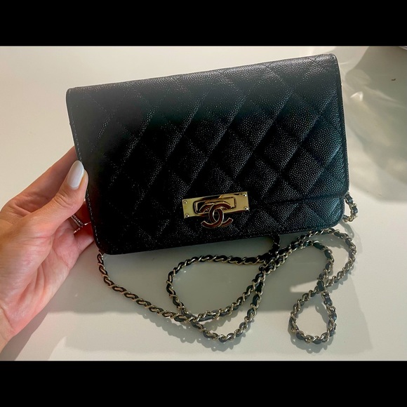 ❌SOLD❌CHANEL Caviar leather Wallet On Chain Black Cross Body Bag - Picture 2 of 11